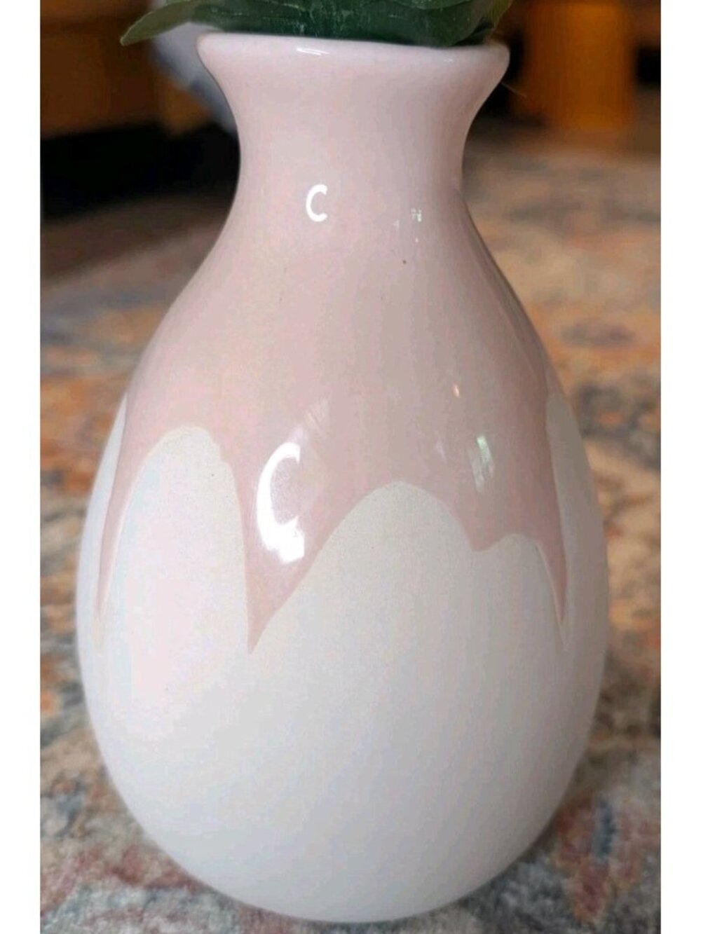 Isaac MiIzrahi Loves XO Sienna Vase Ceraric Pottery Cream Hand Dipped Pink Glaze